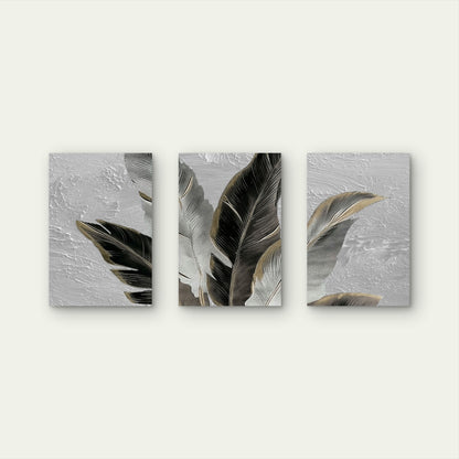3pcs Modern Nordic Black and Gold Feathers Wall Art Set Canvas Framed 40x60cm - High Quality Print 100% Australian Made Wall Canvas Ready to Hang