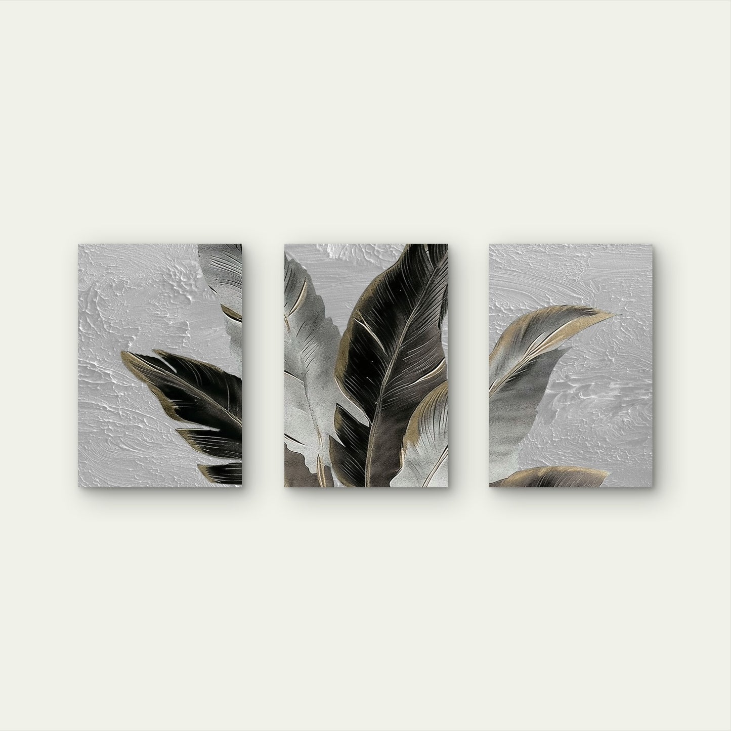 3pcs Modern Nordic Black and Gold Feathers Wall Art Set Canvas Framed 60x90cm - High Quality Print 100% Australian Made Wall Canvas Ready to Hang