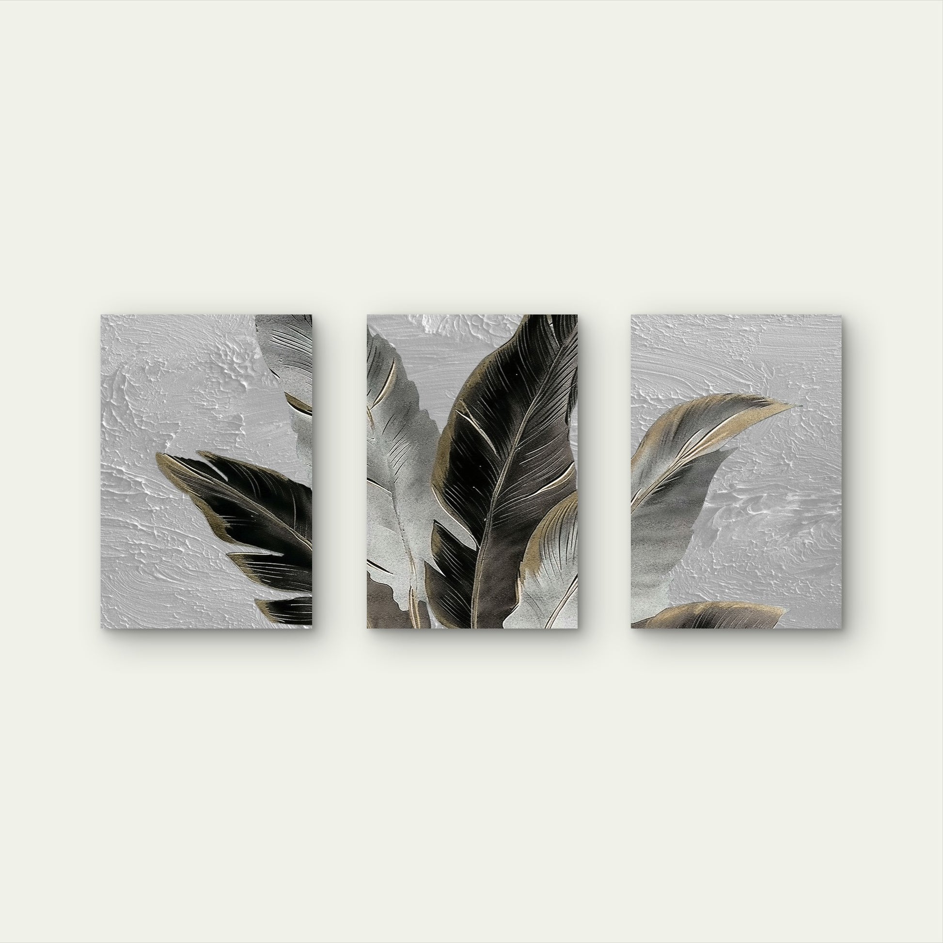 3pcs Modern Nordic Black and Gold Feathers Wall Art Set Canvas Framed 50x70cm - High Quality Print 100% Australian Made Wall Canvas Ready to Hang
