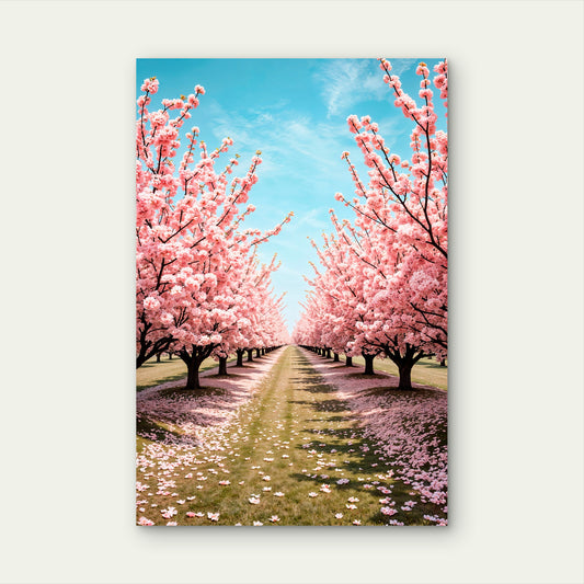 Cherry Blossom Spring Orchard Garden Vista 40x60cm Metal Print Ready to Hang