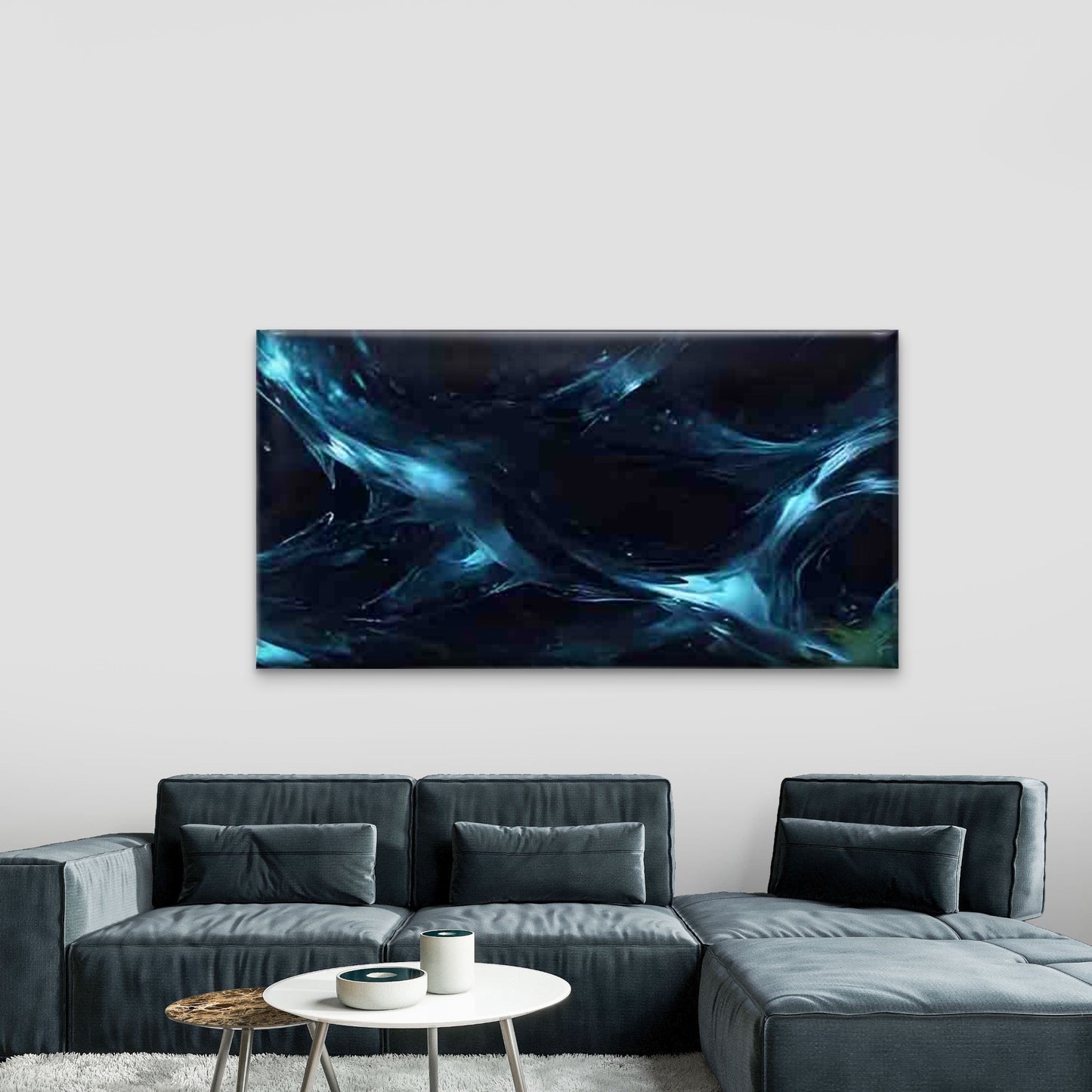 Blue Flowing Light And Shadow Wall Art Canvas Office Home Room Framed 120x60cm - Bella Home Decor