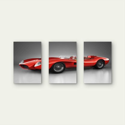 3pcs Classic Red Retro Roadster Racing Car Metal Print Ready to Hang Art