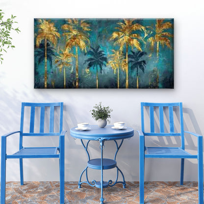 Yellow and Teal Palm Tree Wall Art Canvas Office Home Room Framed 120x60cm