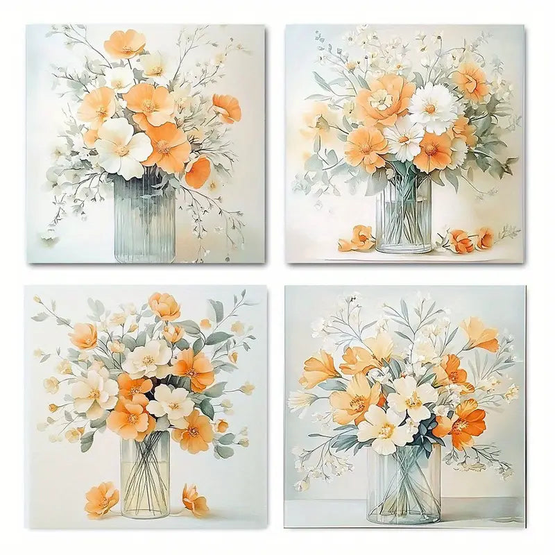 4pcsDaisy Flowers Wall Art Canvas Framed