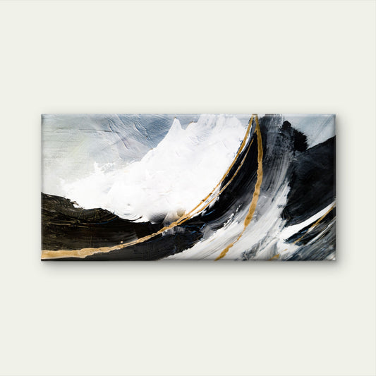 Black White Gold Fluid Abstract Wall Art Canvas Office Home Room Framed 120x60cm