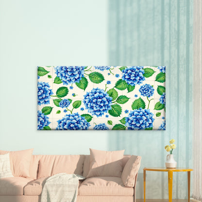 Blue Hydrangea Tile Pattern Wall Art Canvas Office Home Room Framed 120x60cm