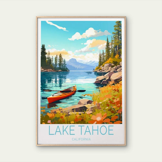 Lake Tahoe California, Pine Trees & Boat Travel Poster Print Wall Art - Bella Home Decor