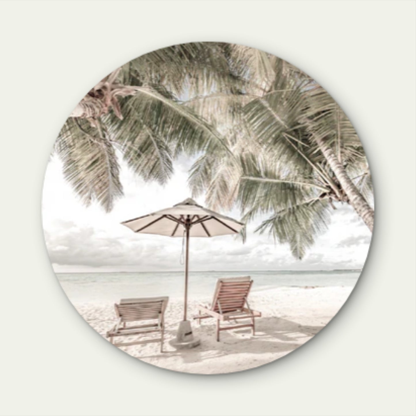 Beach Huts & Plam Trees Sea Acrylic Glass Rounded Print Tempered Glass Wall Art 100% Made in Australia Ready to Hang