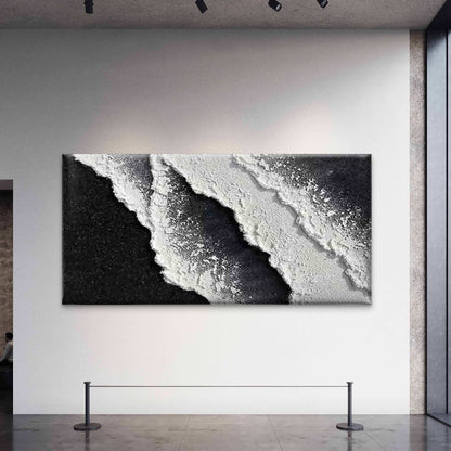 Abstract Black and White Ocean Wall Art Canvas Office Home Room Framed 120x60cm - Bella Home Decor