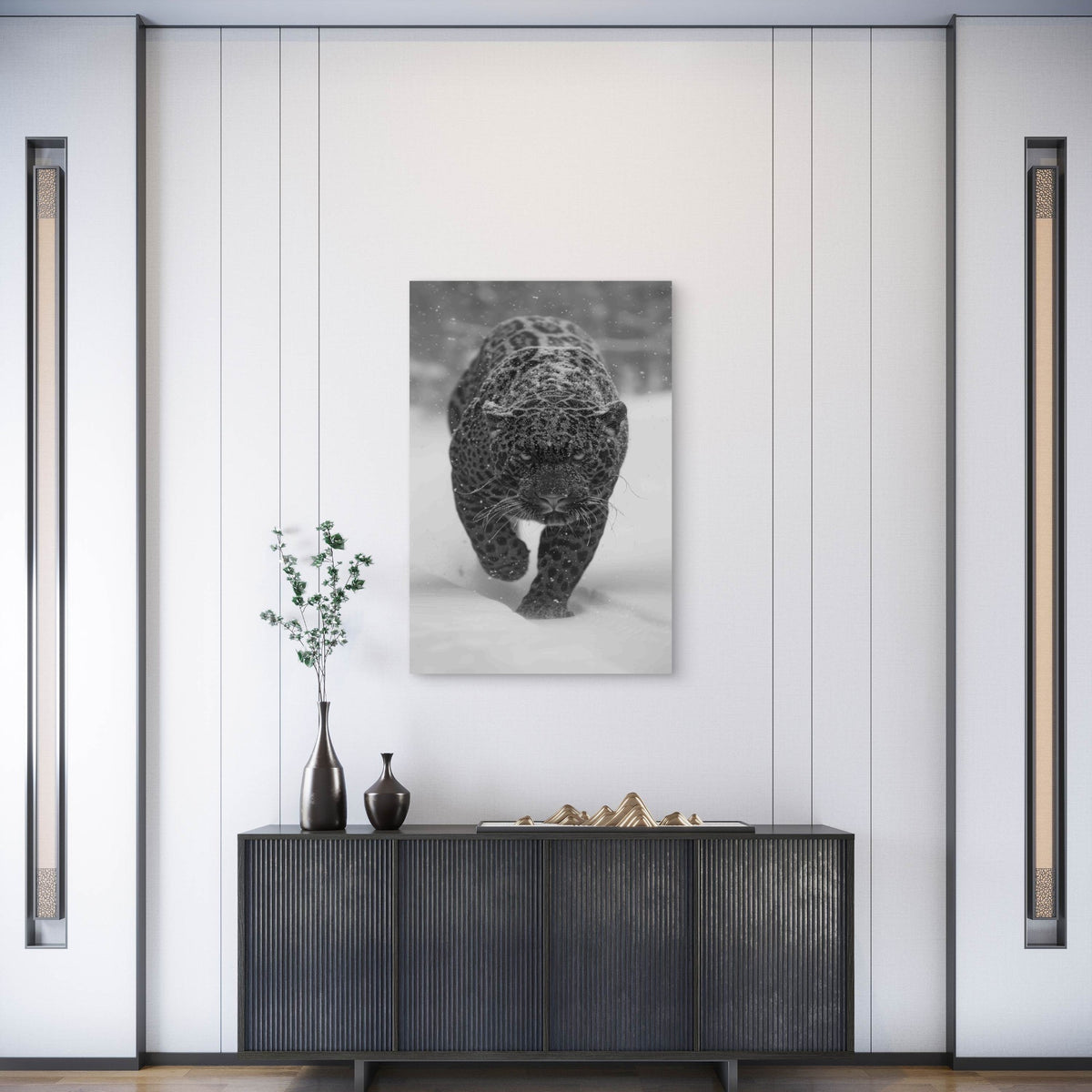 Black and White Jaguar in Nature 60x90cm Metal Print Ready to Hang