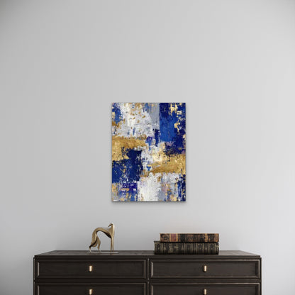 White and Golden Tones, Blue, Abstract 60x90cm Metal Print Ready to Hang