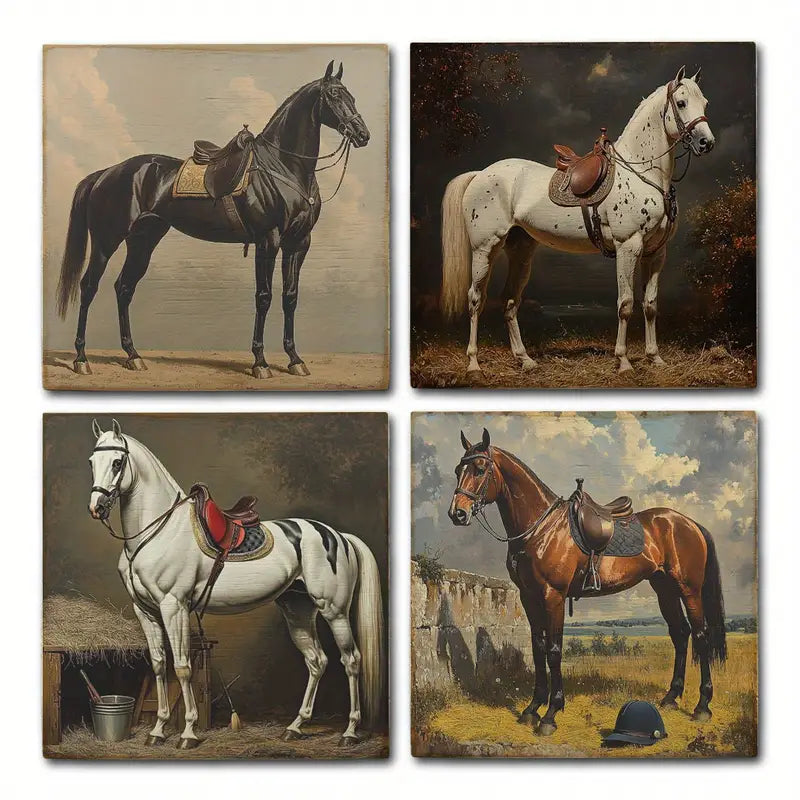 4pcs Horse Black,White And Brown Wall Art Canvas Framed - Bella Home Decor
