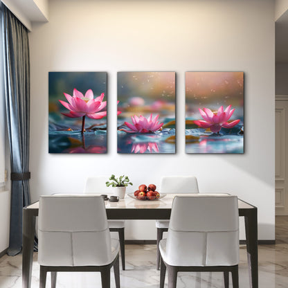 3pcs Pink Lotus Blossoms Floating On Water Wall Art Set Canvas Framed 60x90cm - High Quality Print 100% Australian Made Wall Canvas Ready to Hang - Bella Home Decor
