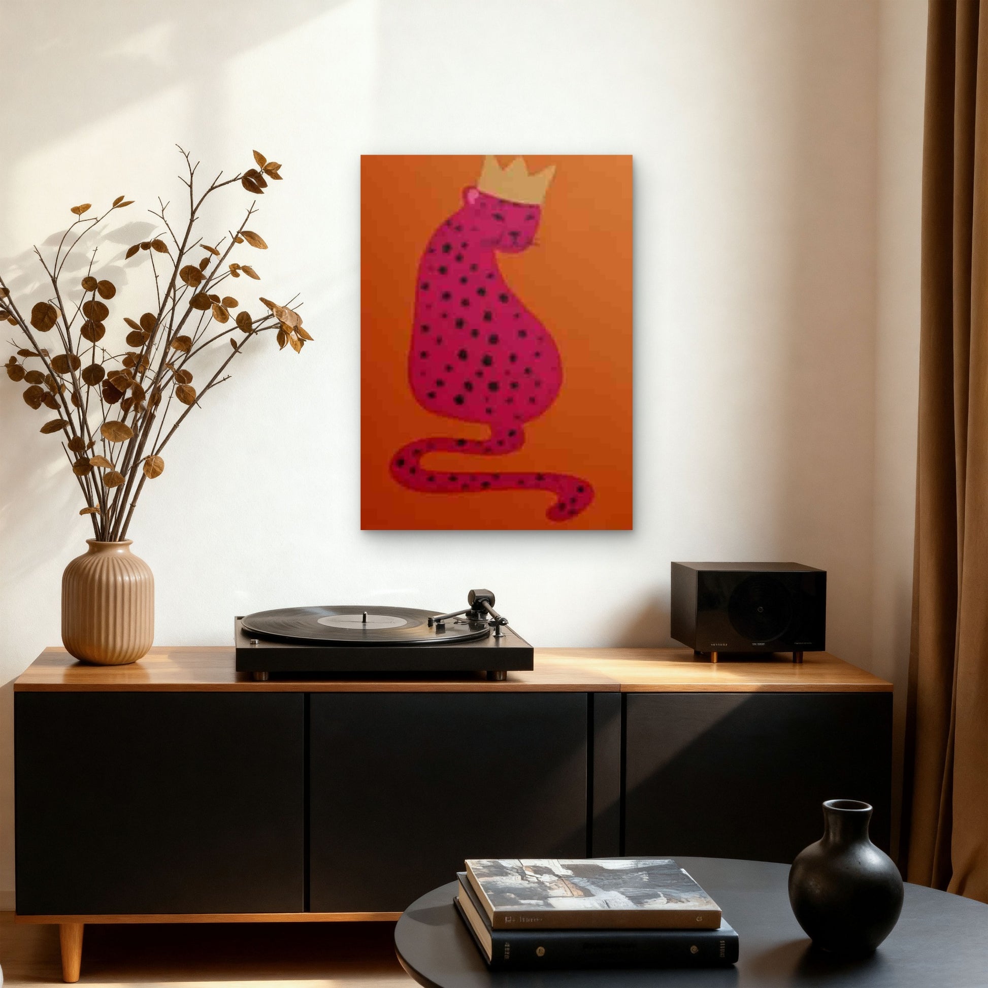 Pink Leopard with Golden Crown Animal 60x90cm Metal Print Ready to Hang - Bella Home Decor