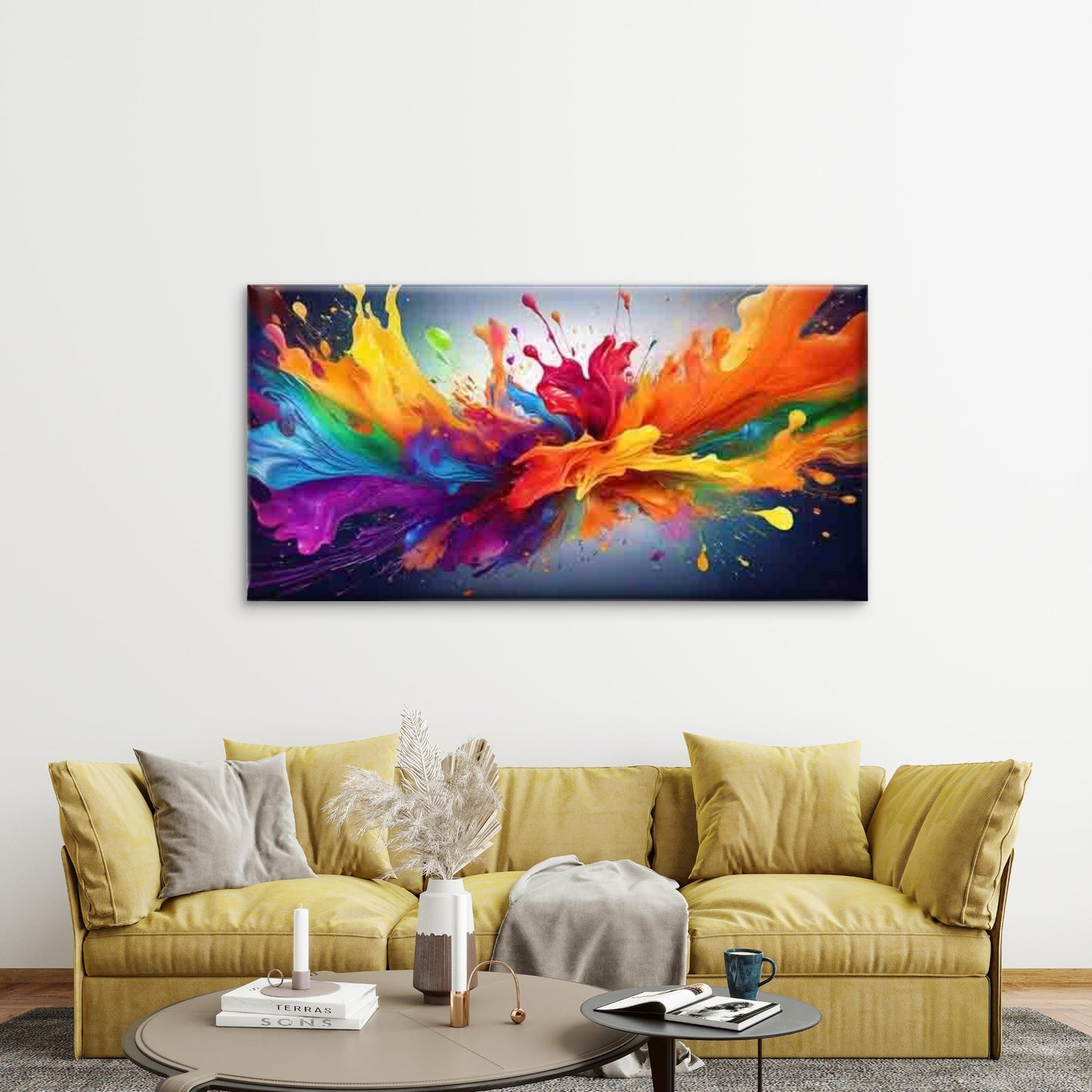 Colorful Paint Splash Design Wall Art Canvas Office Home Room Framed 120x60cm - Bella Home Decor