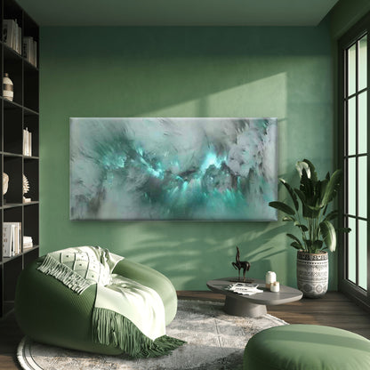 Abstract Aqua & White Wall Art Canvas Office Home Room Framed 120x60cm - Bella Home Decor
