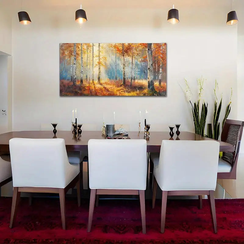 Autumn Birch Tree Vibrant Fall Foliage Forest Wall Art canvas office home room framed 120x60cm - Bella Home Decor