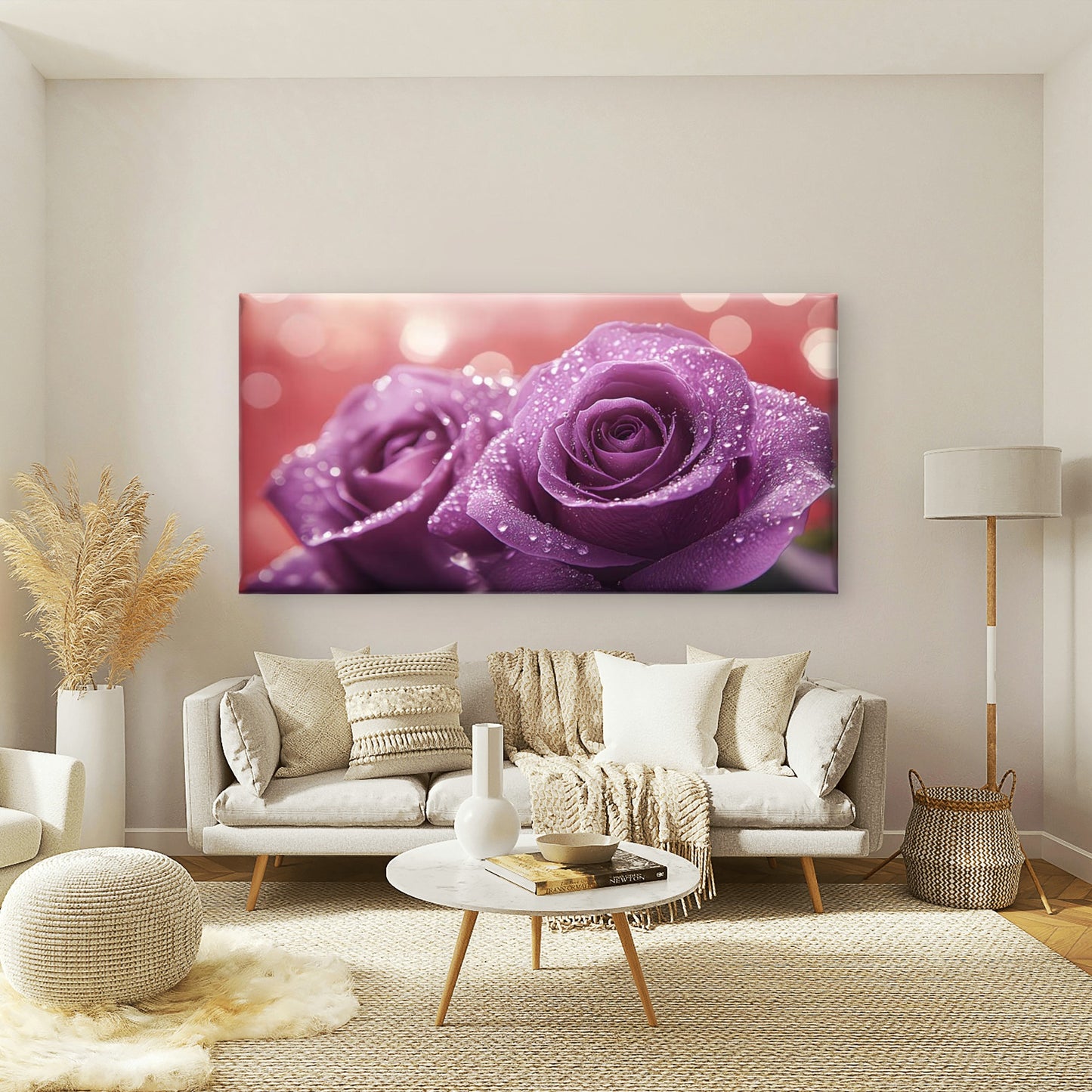Soft Glow Of Roses Wall Art Canvas Office Home Room Framed 120x60cm - Bella Home Decor