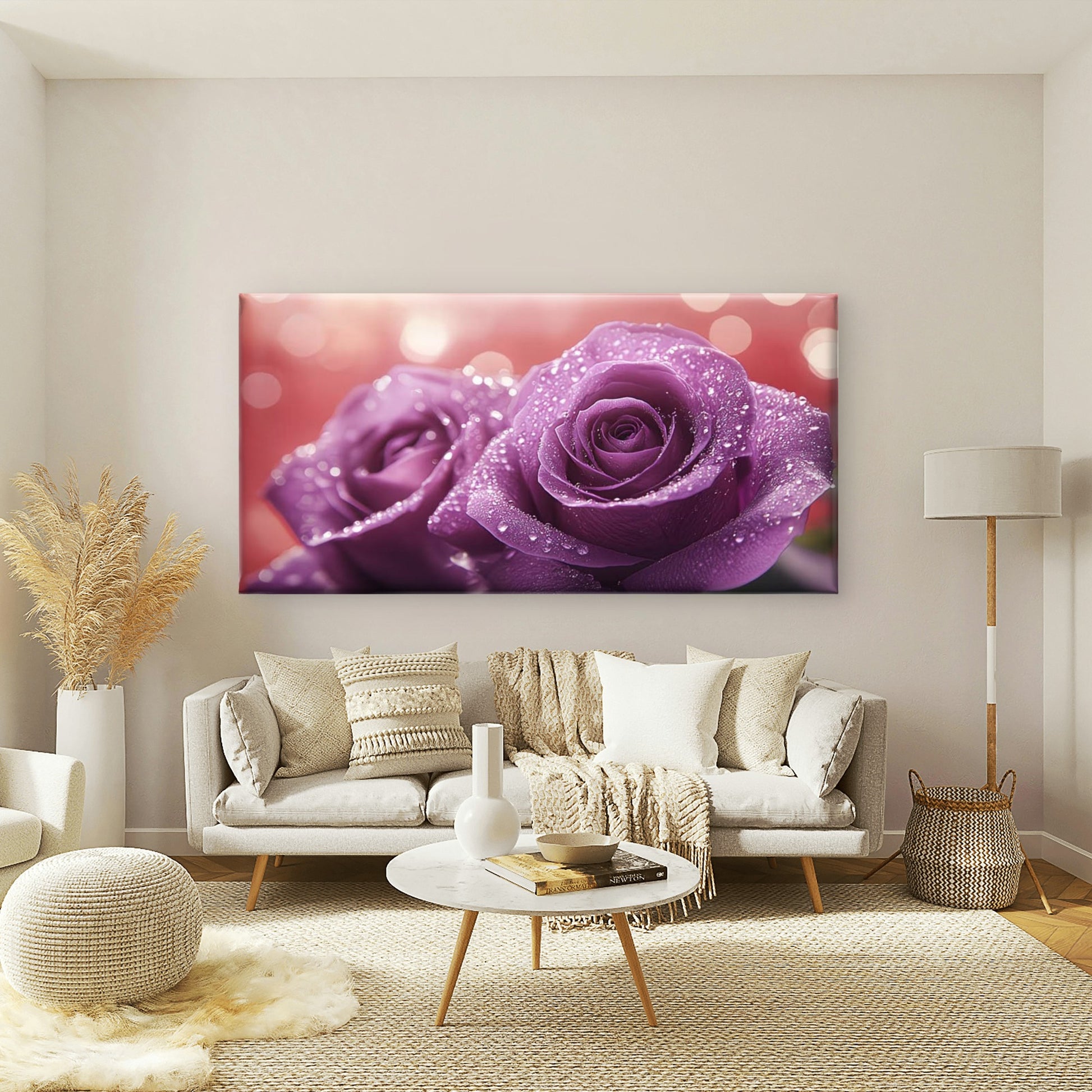 Soft Glow Of Roses Wall Art Canvas Office Home Room Framed 120x60cm - Bella Home Decor