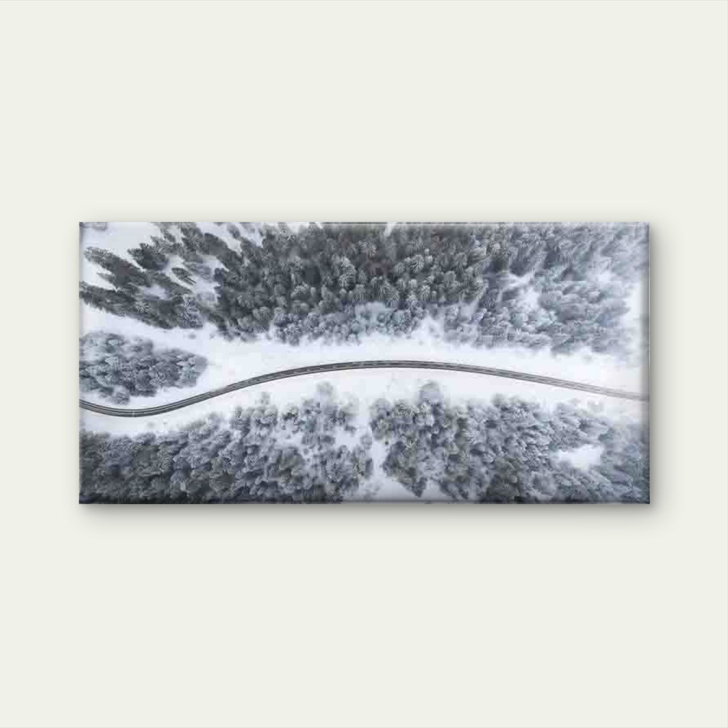 Aerial Winter Forest Road Wall Art Canvas Office Home Room Framed 120x60cm