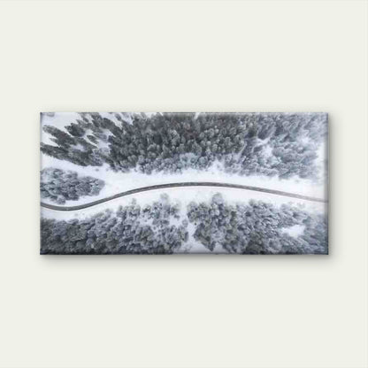 Aerial Winter Forest Road Wall Art Canvas Office Home Room Framed 120x60cm
