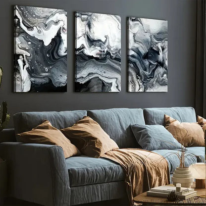 3pcs Modern Light Luxury Abstract Art Marble Wall Art Set Canvas Unframed - High Quality Print 100% Australian Made Wall Canvas