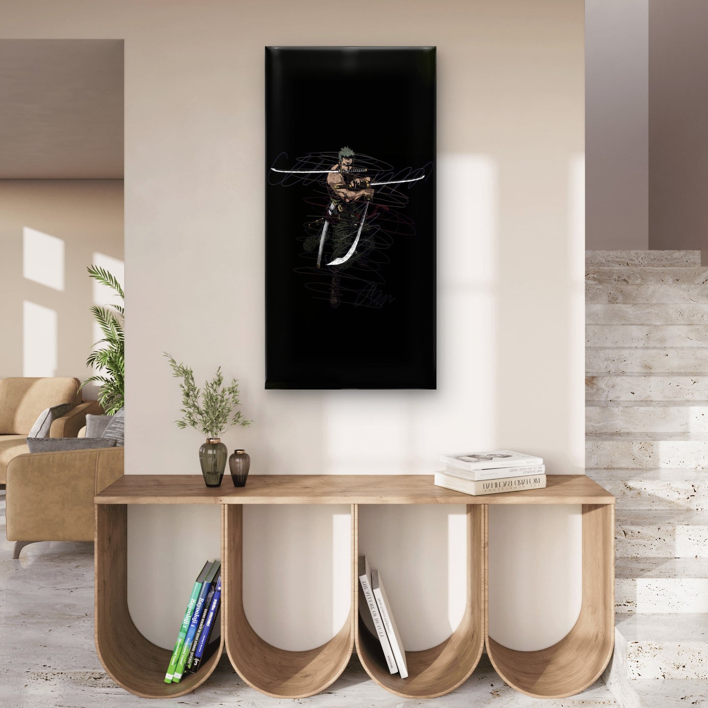 Green Haired Swordsman Wall Art Canvas Office Home Room Framed 120x60cm
