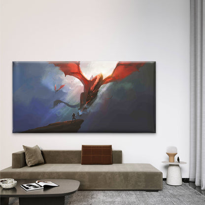Warrior Bravely Faced Dragon Wall Art Canvas Office Home Room Framed 120x60cm