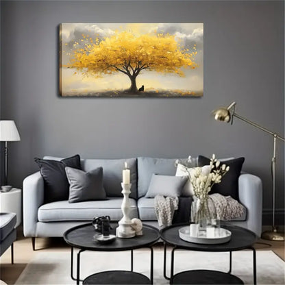 Tree of Life with Golden Leaves Wall Art Canvas Office Home Room Framed 120x60cm - Bella Home Decor