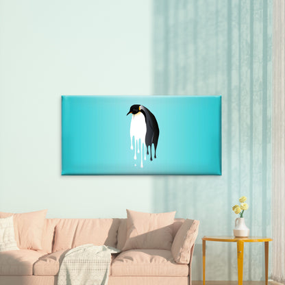 Surreal Melting Penguin Blue Wall Art Canvas Office Home Room Framed 120x60cm