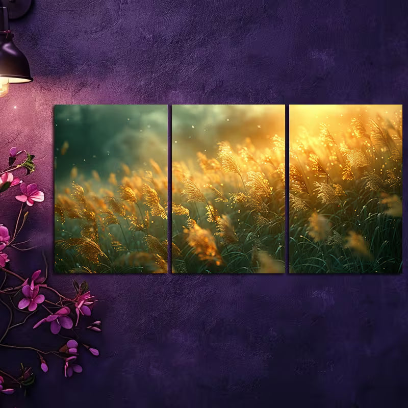 3pcs Glowing Crazy Grass Wall Art Set Canvas Framed 40x60cm - High Quality Print 100% Australian Made Wall Canvas Ready to Hang - Bella Home Decor