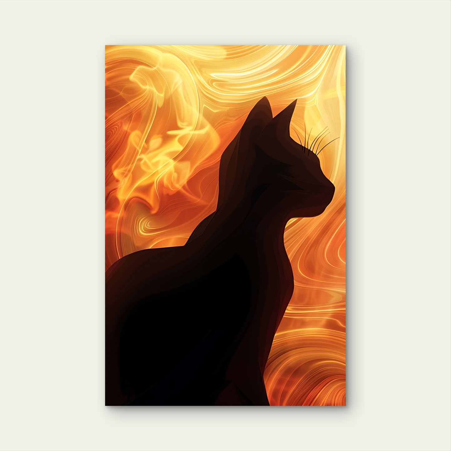 Cat Silhouetted Against Fiery Background 60x90cm Metal Print Ready to Hang