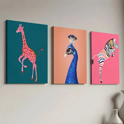3pcs Solid Color Background Fashion Modern Animal Landscape Wall Art Canvas Unframed - High Quality Print 100% Australian Made Wall Canvas