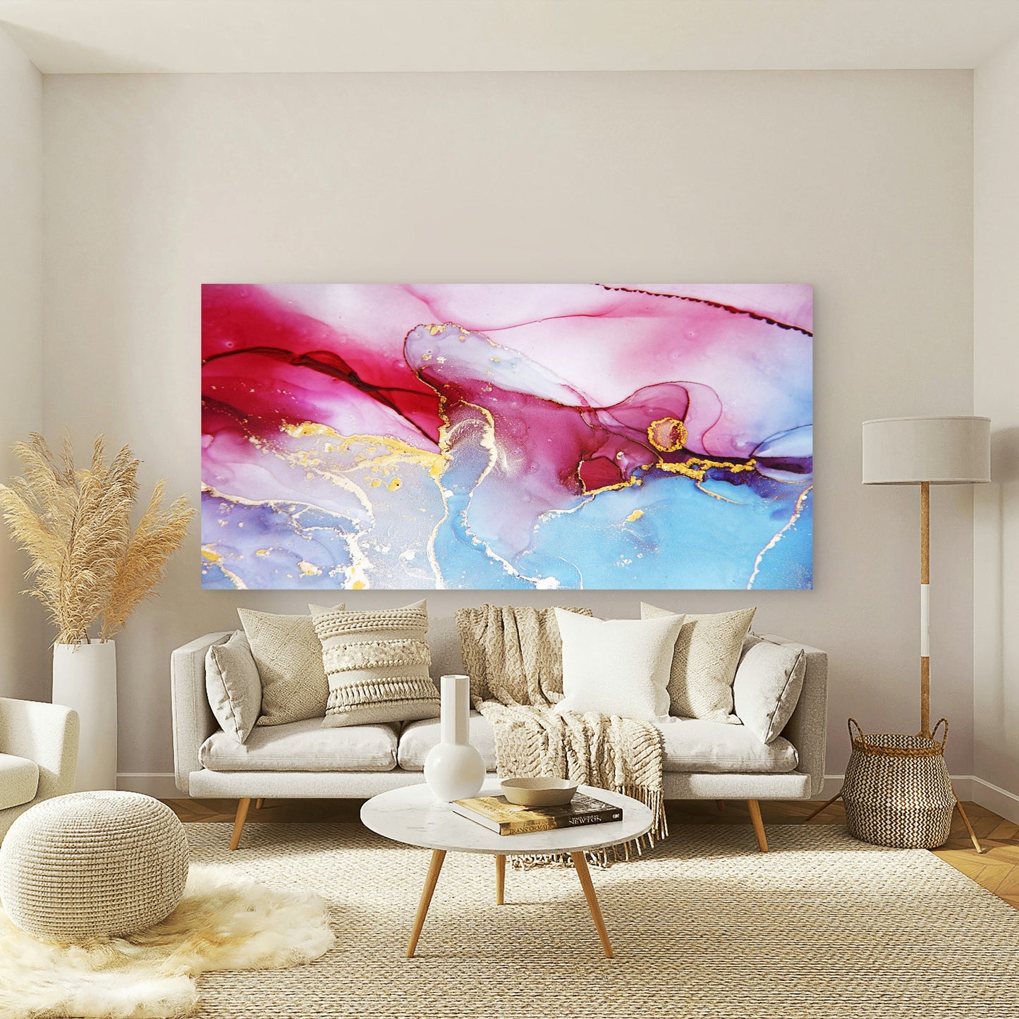 Crimson Blue Golden Abstract Wall Art Canvas Office Home Room Framed 120x60cm