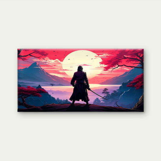 Lone Ronin Sunset Vigil Wall Art Canvas Office Home Room Framed 120x60cm