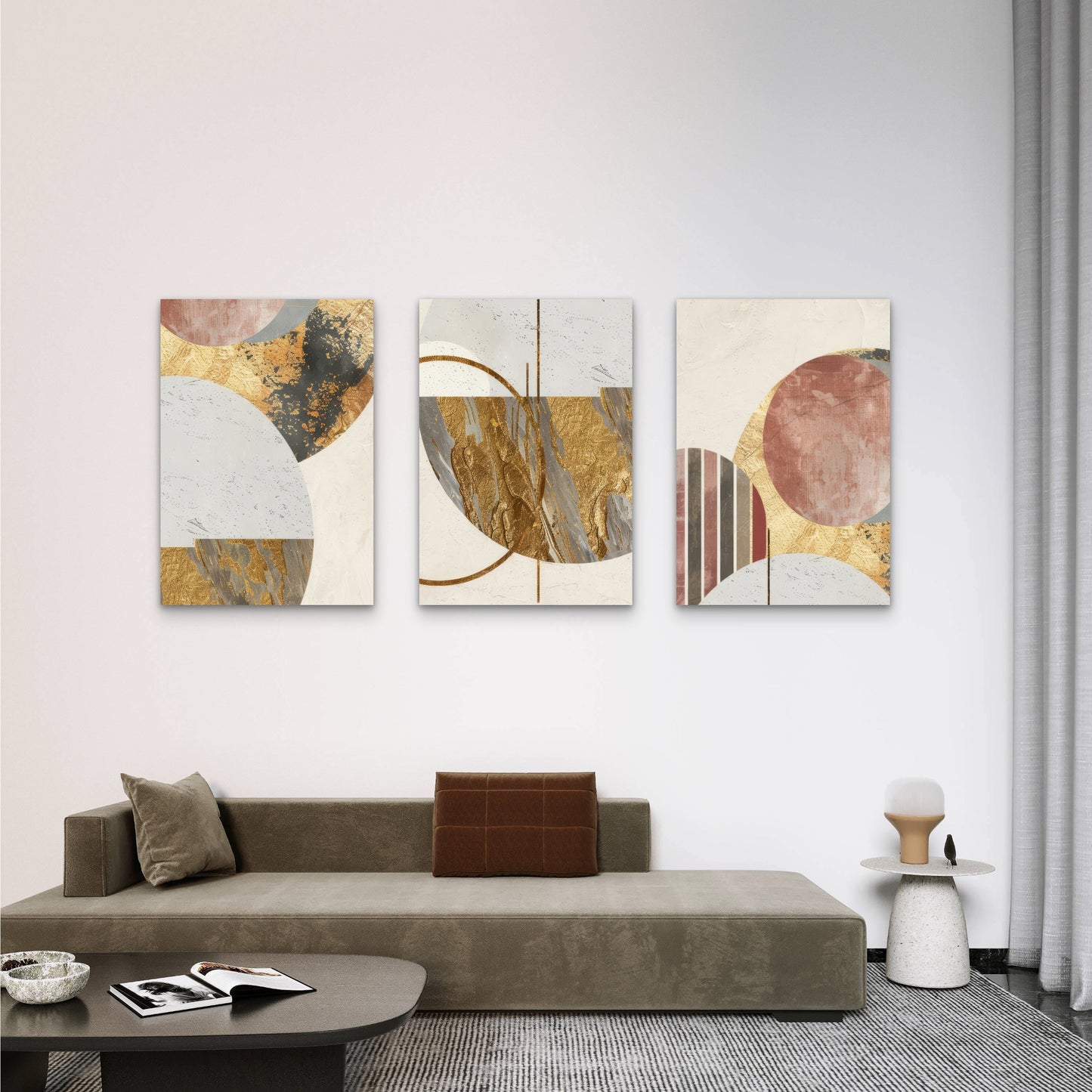 3pcs Abstract Modern Geometric Gold Foil Wall Art Set Canvas Framed 40x60cm - High Quality Print 100% Australian Made Wall Canvas Ready to Hang