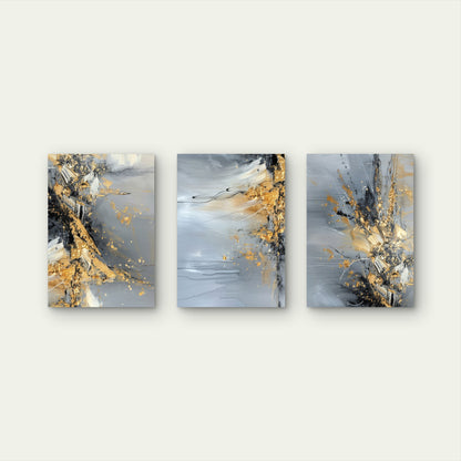3pcs Modern Gold Grey Black Abstract   Wall Art Set Canvas Framed 40x60cm - High Quality Print 100% Australian Made Wall Canvas Ready to Hang
