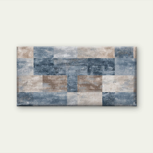Blue Brown Geometric Block Wall Art Canvas Office Home Room Framed 120x60cm
