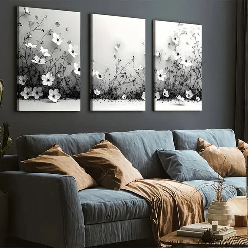 3pcs Modern Style Fashion Flowers Abstract Landscape Art Wall Art Set Canvas Framed 60x90cm - High Quality Print 100% Australian Made Wall Canvas Ready to Hang