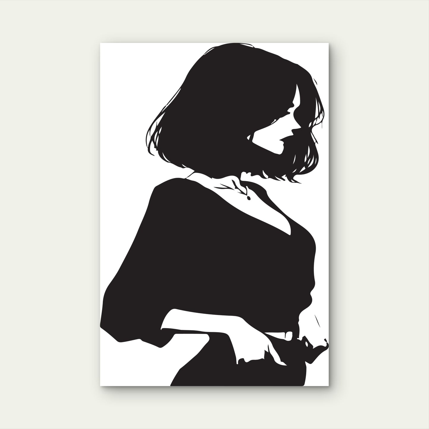 Minimalist Black White Anime Woman Silhouette 40x60cm Metal Print Ready to Hang