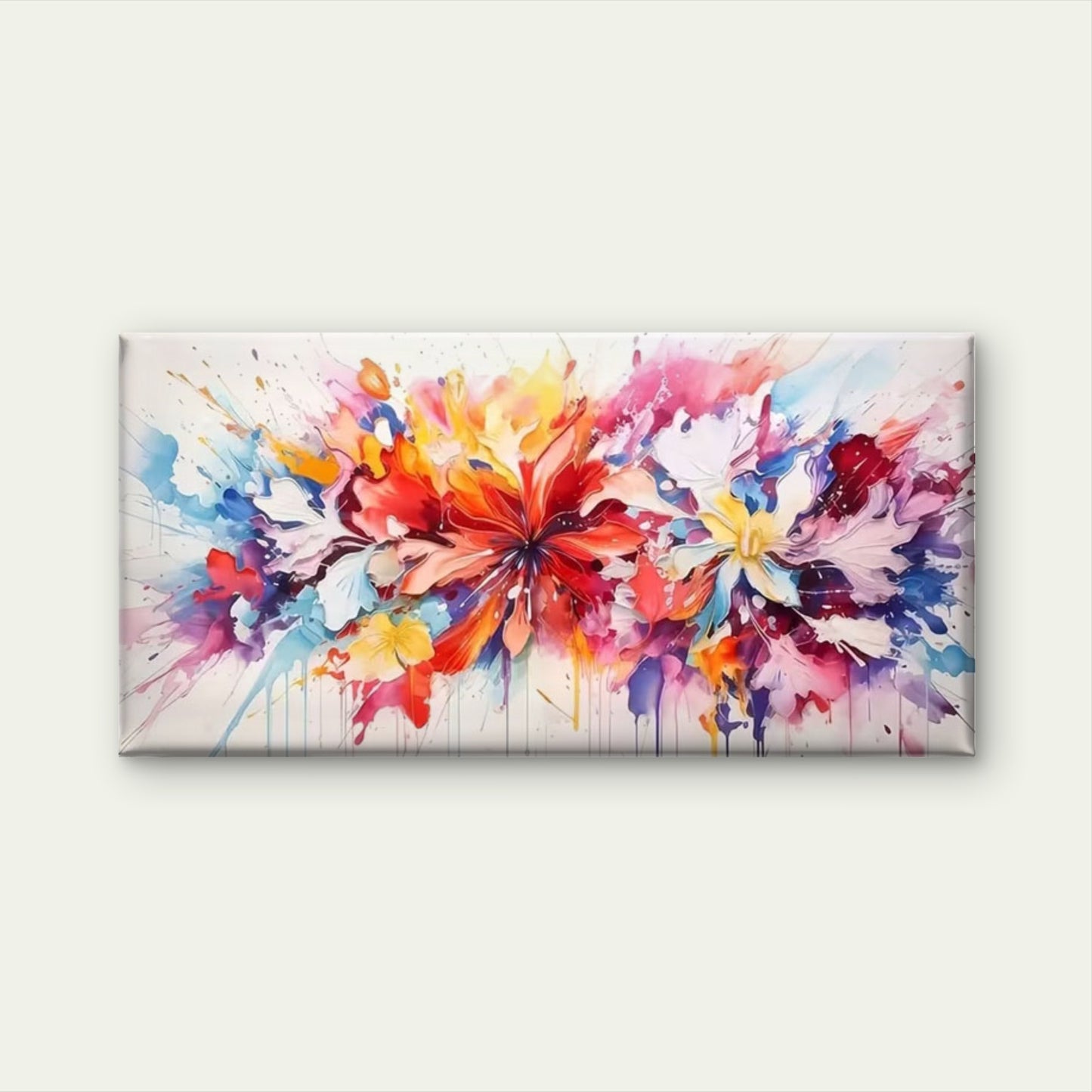 Vibrant Floral Art Splash Wall Art Canvas Office Home Room Framed 120x60cm