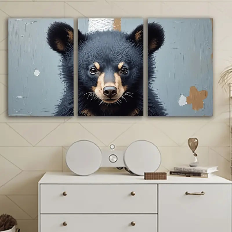 3pcs Black Bear Animal Poster Art Wall Art Set Canvas Framed 40x60cm - High Quality Print 100% Australian Made Wall Canvas Ready to Hang - Bella Home Decor