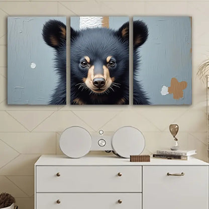 3pcs Black Bear Animal Poster Art Wall Art Set Canvas Framed 60x90cm - High Quality Print 100% Australian Made Wall Canvas Ready to Hang - Bella Home Decor