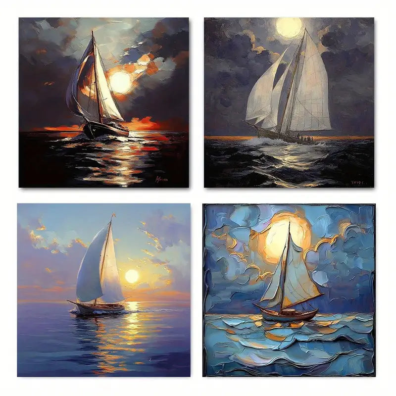 4pcs Sunset Soft Ocean Elegant OE   Wall Art Canvas Framed