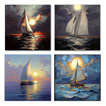 4pcs Sunset Soft Ocean Elegant OE   Wall Art Canvas Framed