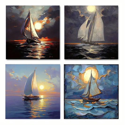 4pcs Sunset Soft Ocean Elegant OE   Wall Art Canvas Framed