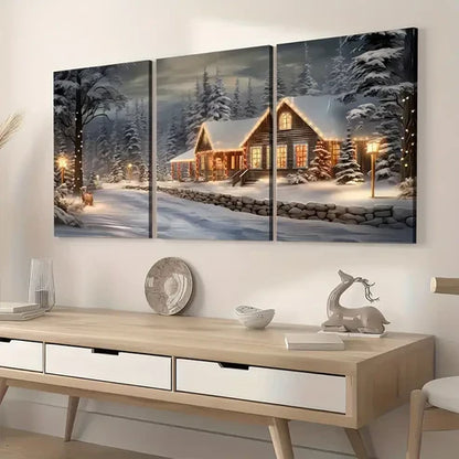 3pcs Modern Forest Igloo Landscape Art Winter Wall Art Set Canvas Unframed - High Quality Print 100% Australian Made Wall Canvas