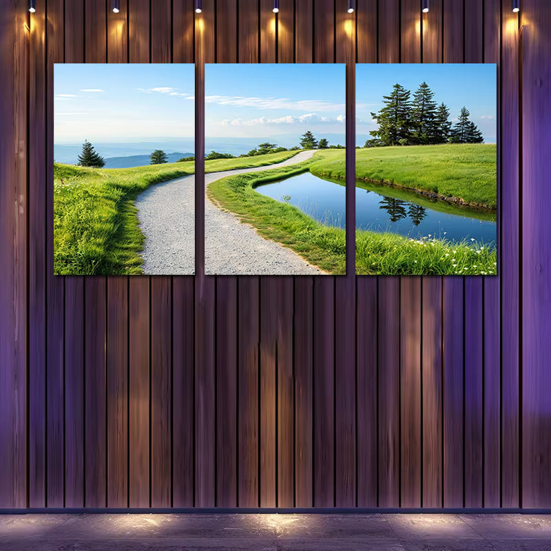 3pcs Paintings of Serene Countryside Roads Wall Art Set Canvas Framed 60x90cm - High Quality Print 100% Australian Made Wall Canvas Ready to Hang