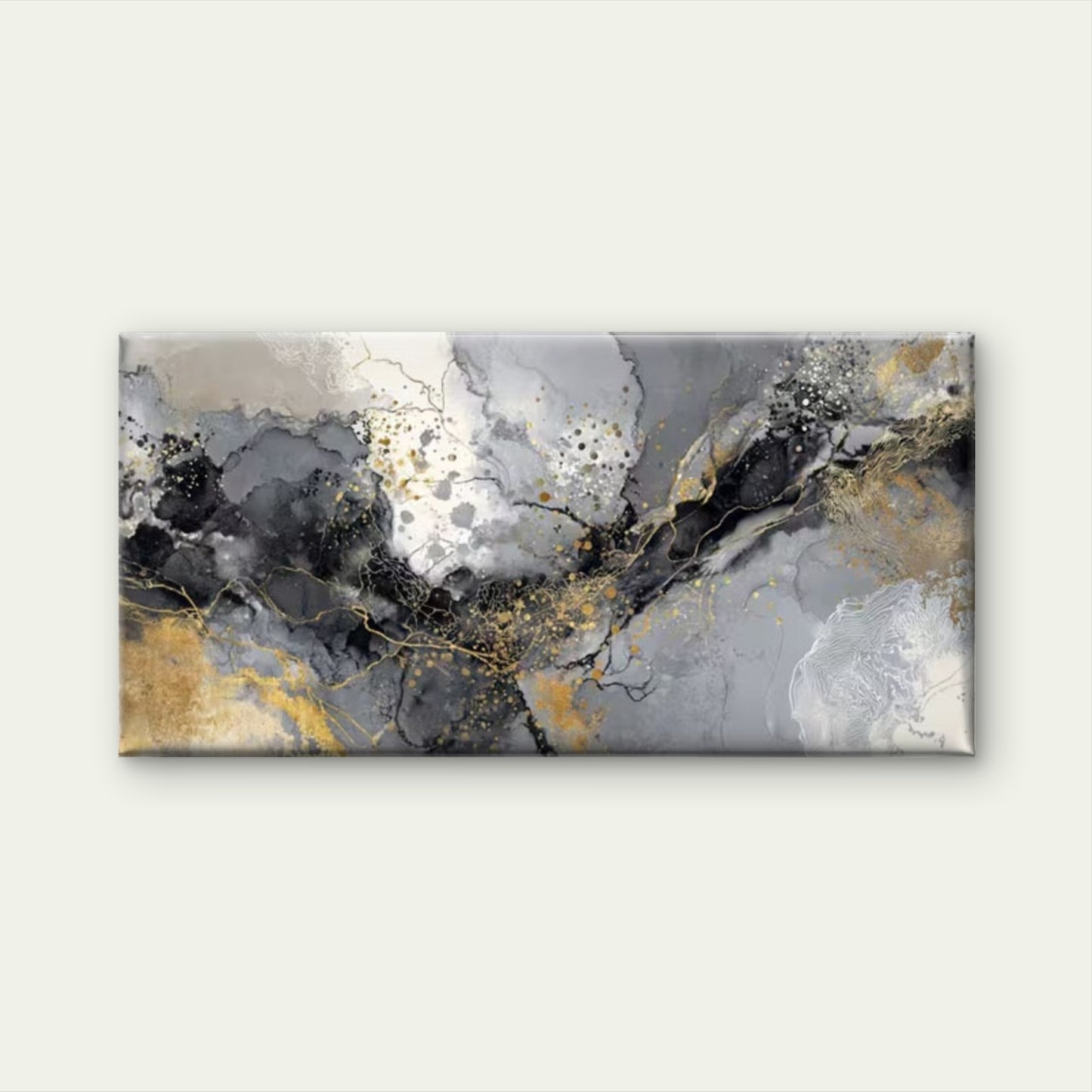 Gray Gold Abstract Waves Wall Art Canvas Office Home Room Framed 120x60cm