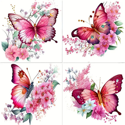 4pcs Pink Butterflys  Wall Art Canvas Framed